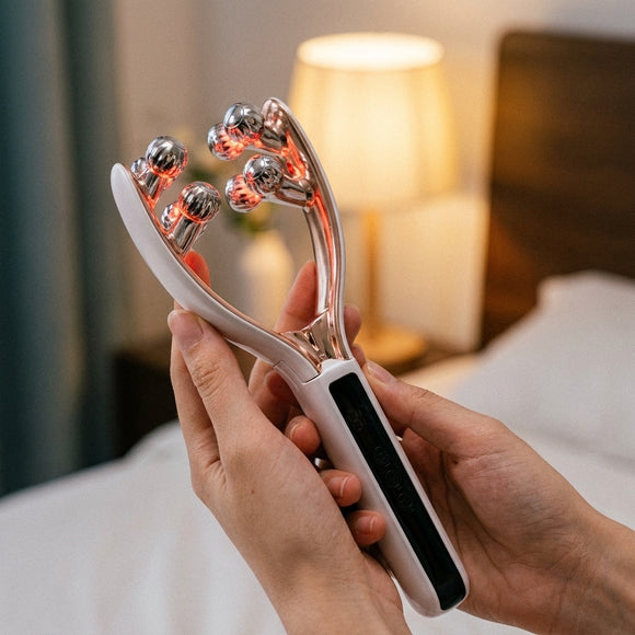 Voirelle Hush 8-roller face and neck massager: red and blue light, RF and micro-current settings
